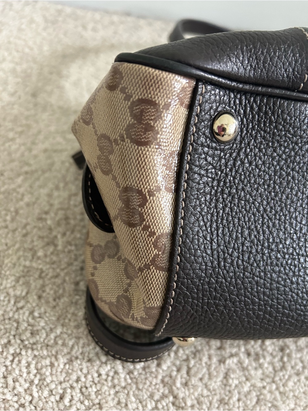 Gucci Beige-Brown GG Canvas Shoulder Bag with Dark Brown Trim - Picture 3 of 10